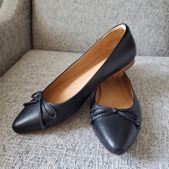 Quince Shoes - x Quince Italian Leather Pointed Bow Flat, Black (8)